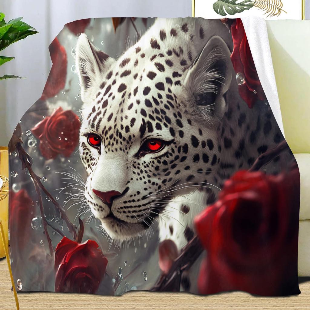 Leopard Print Blanket,Wild Animal Cheetah Throw Blanket,Flower Fleece Blanket for Couch Bed Sofa,Soft Warm Fuzzy Flannel Blanket