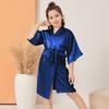 Middle and Older Children's V-neck Plain Glossy Cardigan Robe Children's Nightgown Summer Casual Thin Home Clothes