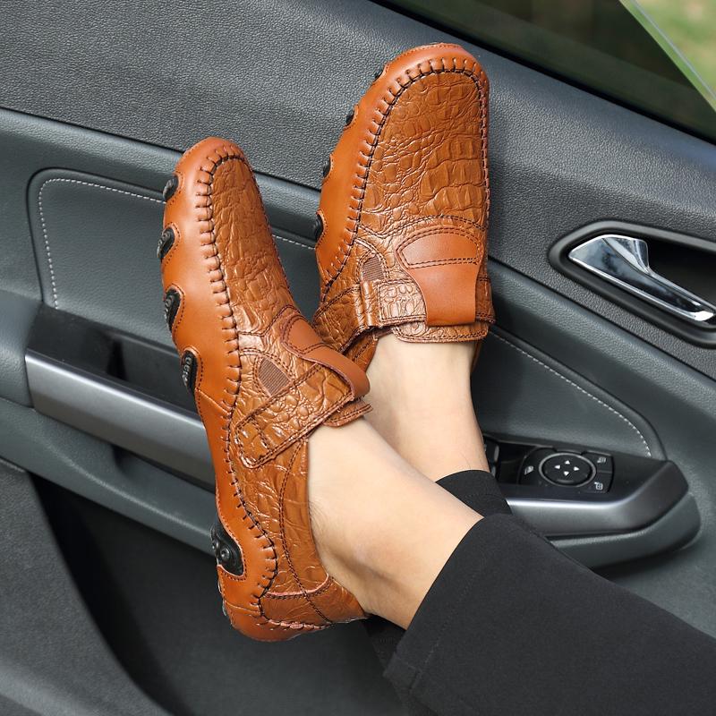 New Crocodile Leather Men Loafers Breathable Large Size Driving Shoes Casual 38-47