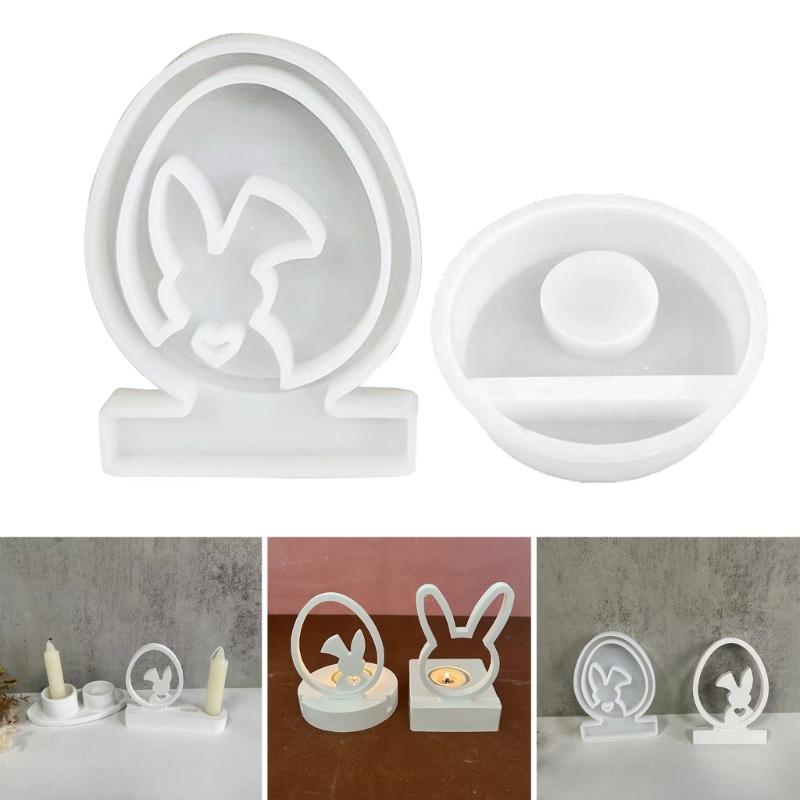 Easter Rabbit Silicone Moulds Eggs Rabbit Candle Holder Epoxy Resin Casting Moulds for Candle Holder DIY Home Decoration
