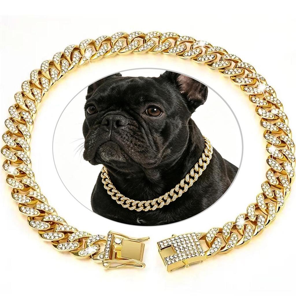 Gold Cuban Chain Diamond Pet Collar & Leash for Cats and Dogs