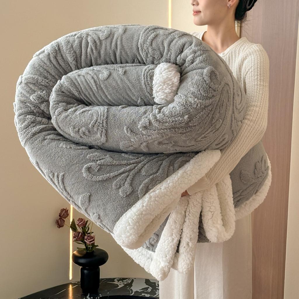 Fashion Jacquard Double Layer Sherpa Fleece Blanket Thick Warm Autumn Winter Blanket for Bed Warmth Plush Throw Blanket for Sofa