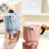 Cartoon Couple Mug Cute Eyes Ceramic Water Cup Breakfast Creative Girls Household Coffee Cup Drinking Water