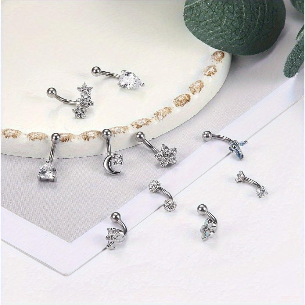 Florideco 1Pc Rook Eyebrow Studs Earrings Surgical Steel CZ Opal Belly Lip Ring Cartilage Piercing Jewelry for Women Men