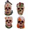 Halloween Multi-colored Skull Figurines, Halloween Rose Skull Resin Handicrafts, Terrifying Atmosphere Decorations