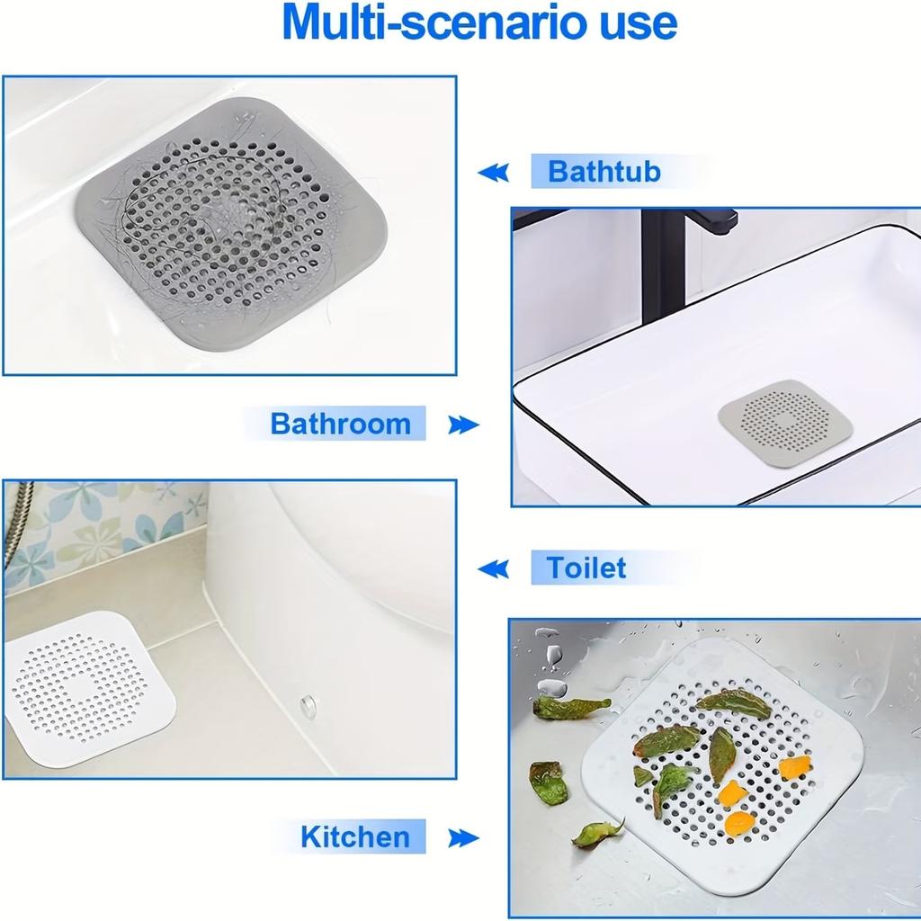 3/5/10PCS Silicone Square Shower Drain Hair Catcher, Anti-Clogging Sink Strainer with Suction Cups, Drain Protector