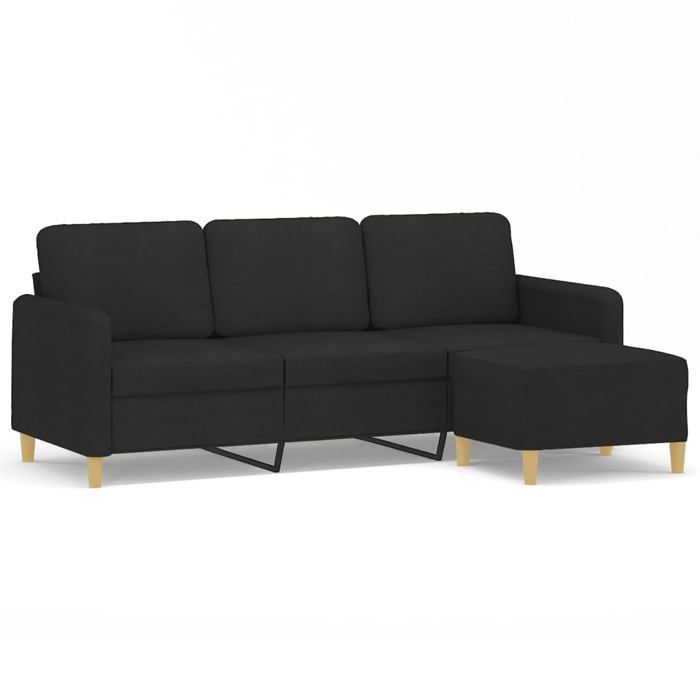 VidaXL Canapé à 3 places avec repose-pieds Noir 180 cm Tissu 3201196