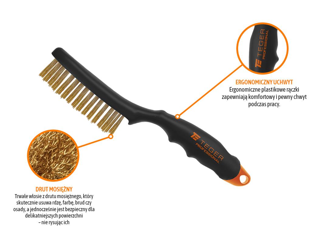 Szczotka Druciana Do Rdzy Professional , Drut Mosiężny / 4 Rzędowa, Z Plastikową Rączką, Teger