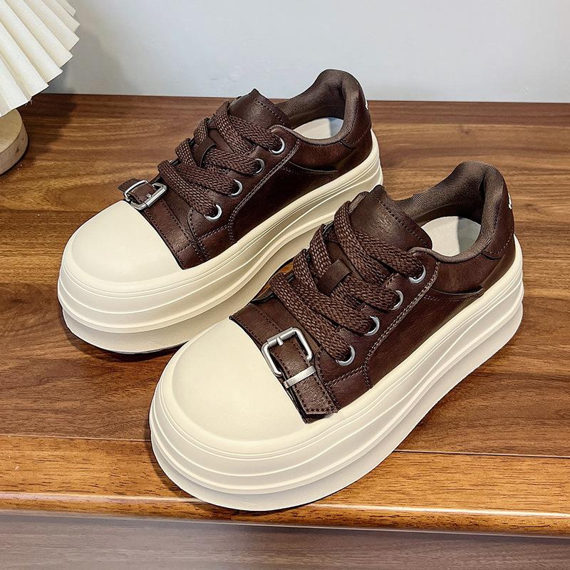 Leather 7cm platform sneakers women's 2025 new autumn and winter velvet small man height increase casual muffin board shoes