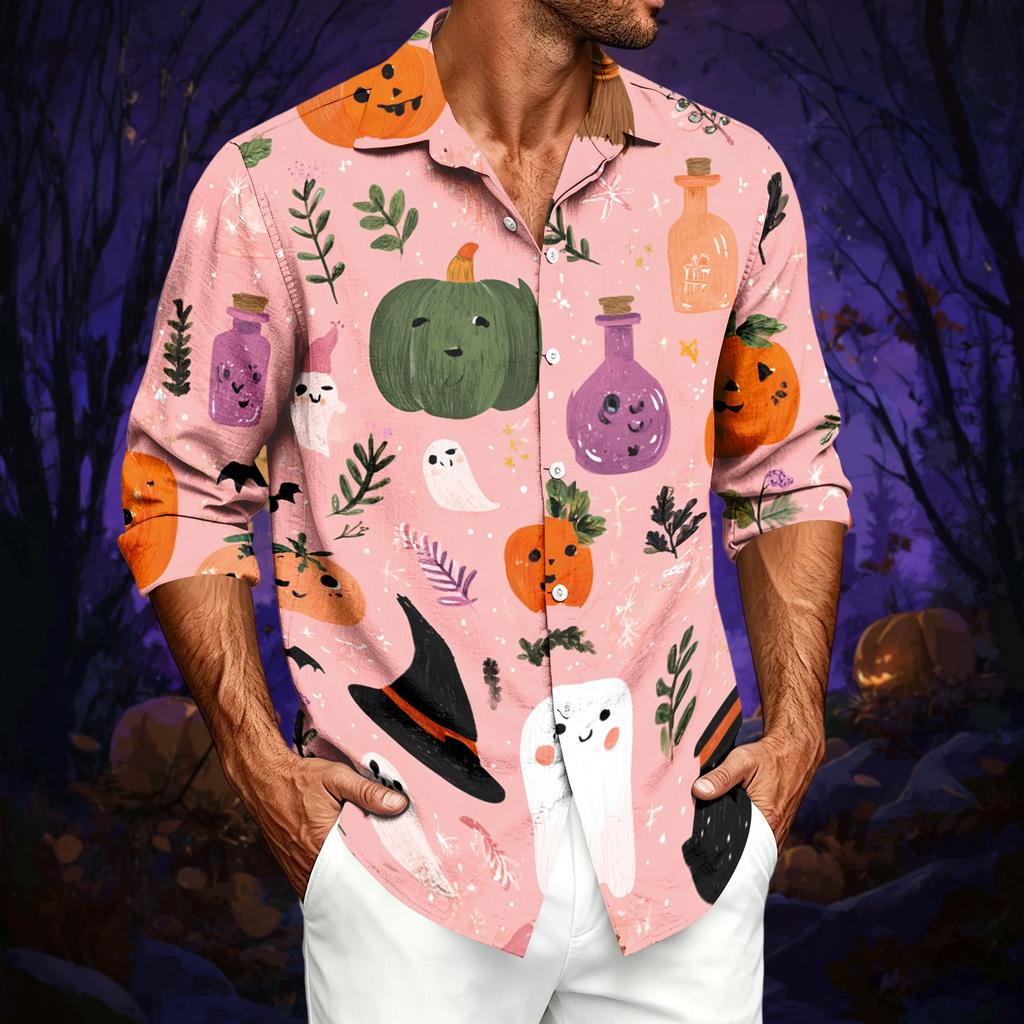 Herren Freizeit Langarmshirt mit Halloween-Print für Frühling, Sommer und Herbst