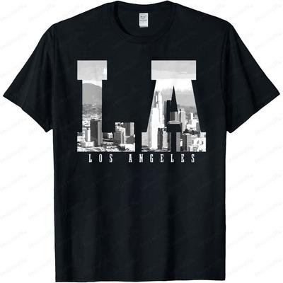 Los Angeles California LA Skyline Pride Black White Vintage TShirt Fashion Classic Tshirt Men Women Casual Summer Short Sleeve