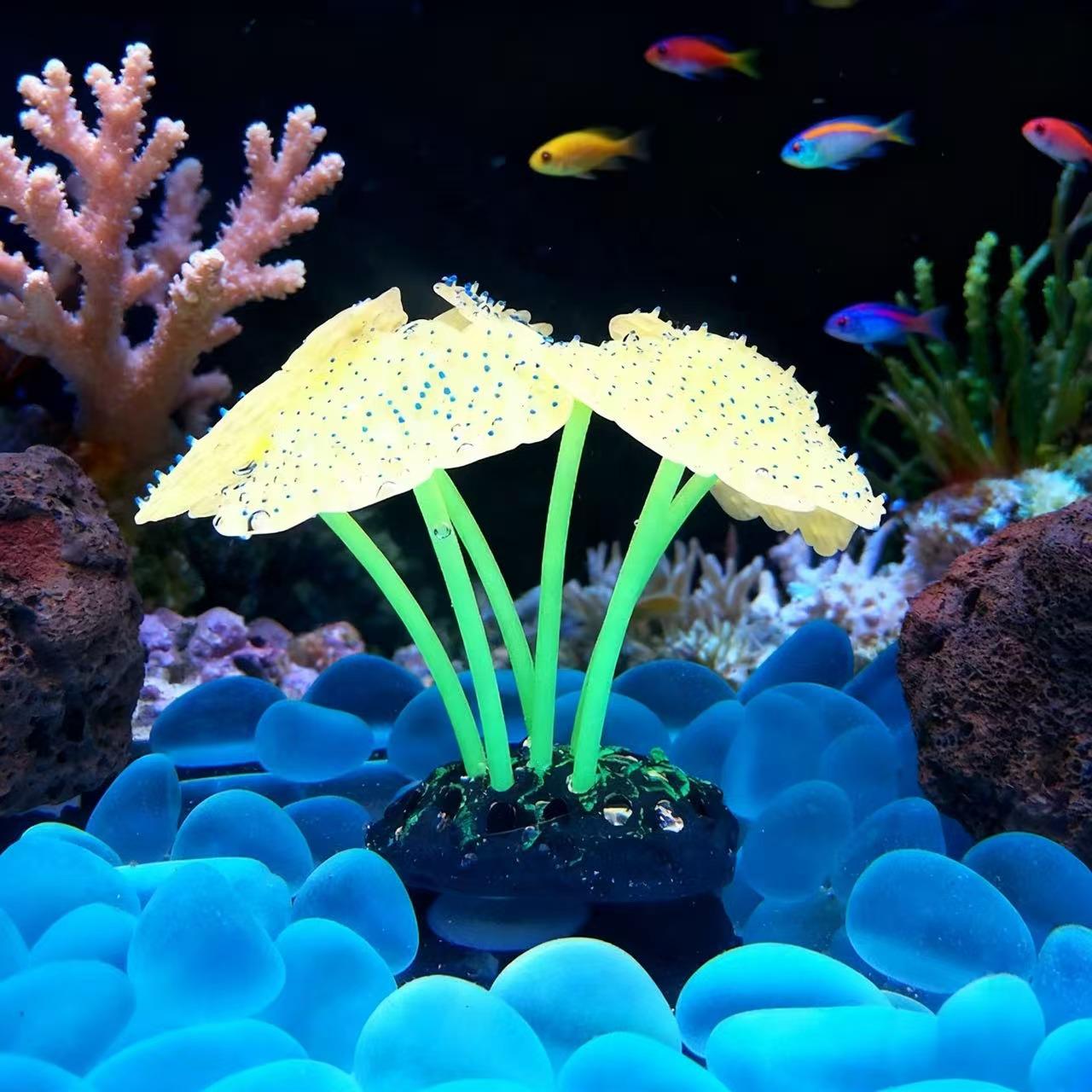 Luminous Silicone Fluorescent Fake Coral Anemone for Aquarium Decoration Bagged