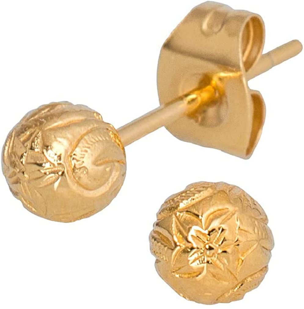 

Хирургическая нержавеющая сталь Гавайские украшения Шарик Плюмерия Свиток Гипоаллергенные серьги Золото [Piena] золотой