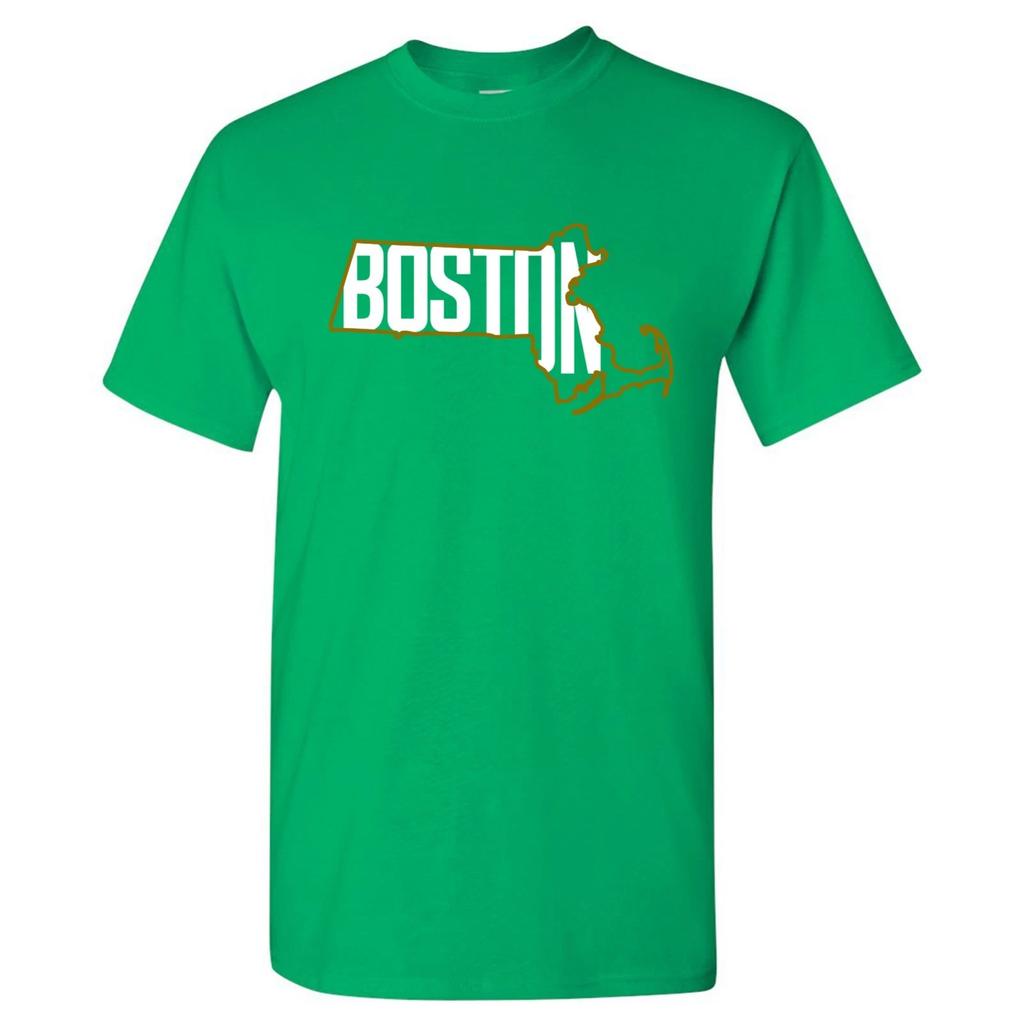 Boston Basketball State Outline - Unisex Sports Team Pride T-Shirt - Irish Green