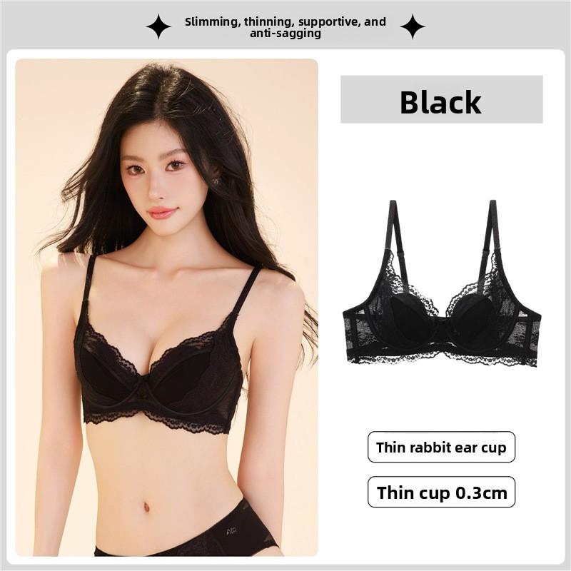 Sexy Sweet Lace Soft Underwire Bra, Small Bust Push Up Nipple Coverage Breathable Shaping Women Bra 32/70AB чёрный