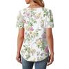 Women's Pleated Round Neck Botanical Print Short Sleeve T-Shirt Top