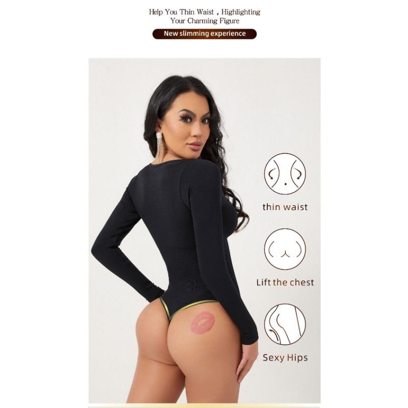 Damen Langarm Nahtloser Bauchkontroll Formgebender Bodysuit Hüfthebend Taillenformende Shapewear