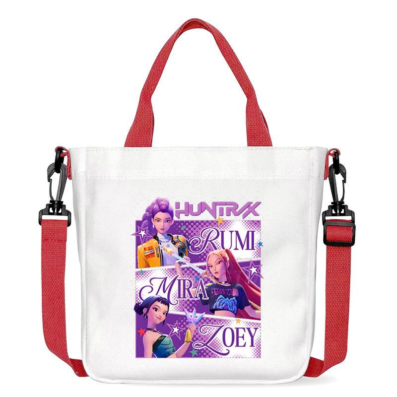 Kids Girls Kpop Hunters Derpy Rumi Zoey Mira Printed Student Lightweight Crossbody Bag Casual Canvas Shoulder Bags