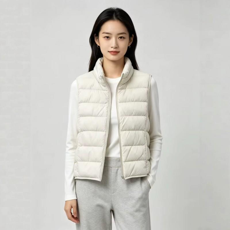 Womens Short Puffer Vest With Stand Collar 50% White Duck Down 9 Colors Loose Fit Fall Winter Outerwear