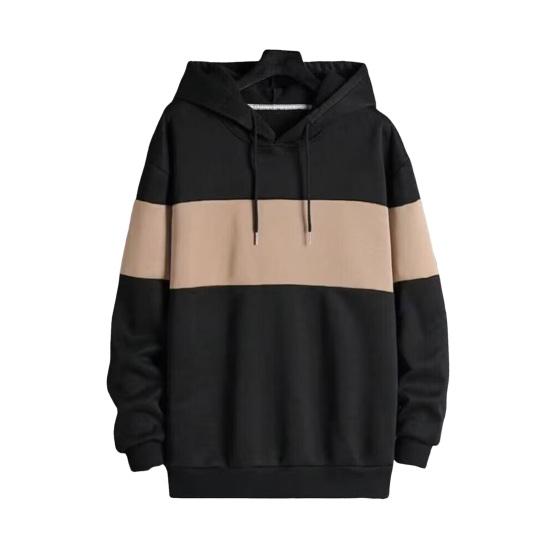Men Fall Winter Hoodie Contrast Color Drawstring Long Sleeves Hooded Elastic Cuff And Hem Thin Daily Wear Casual Sport Top