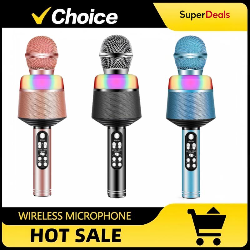 Wireless Bluetooth Karaoke Microphone, 5-in-1 Portable Handheld Mic Speaker with Dynamic Lights, Karaoke Microphone for Adults