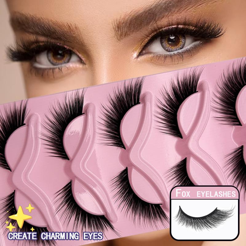 1Pc European and American style 5-pair fox-style Slanted Natural One-piece Black Cat-eye False Eyelashes