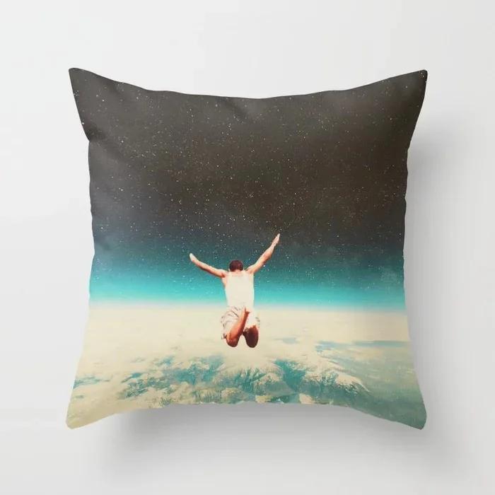 Polyester Romantic Starry Sky Moon Decorative Throw Pillow Case Space Cushion Cover For Home Sofa Bedroom Decoration 45X45Cm