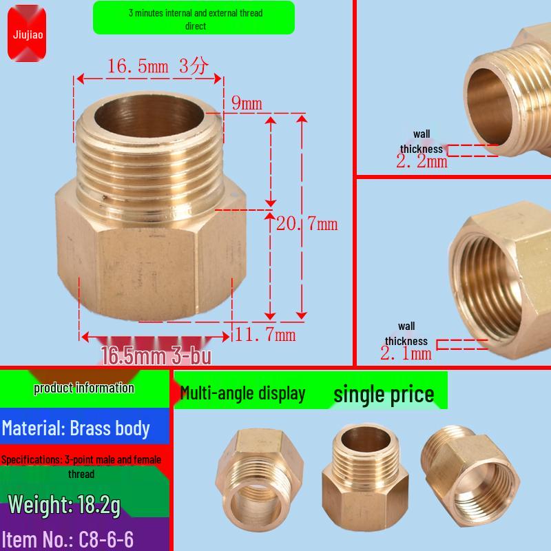 All-Copper Multi-Diameter Extension Connector: 1-6 Min, 1-Inch, Threaded for Water & Gas Pipes