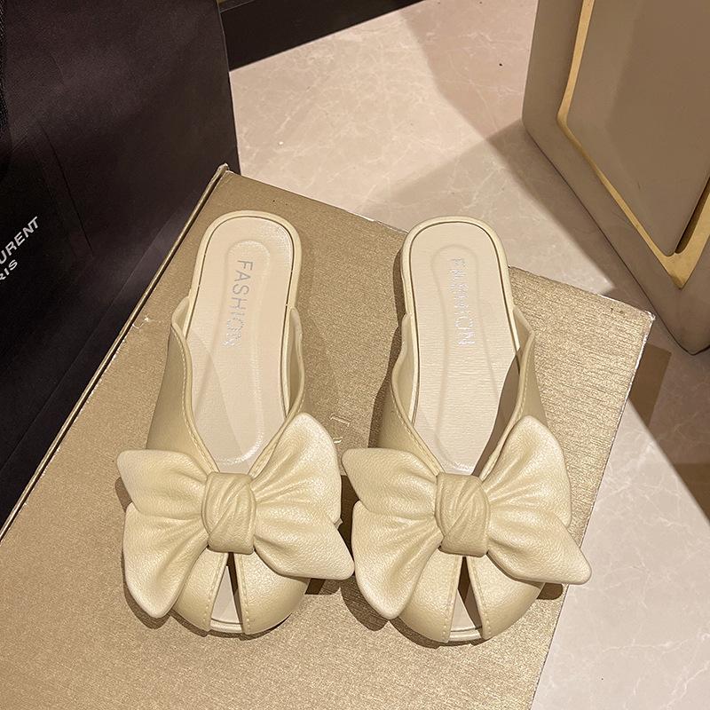Fashion Summer New Arrival Gentle Style Slippers Half Slippers For Women Fashionable Flat Bottom Women's Sandals Butterfly Baotou Shoes