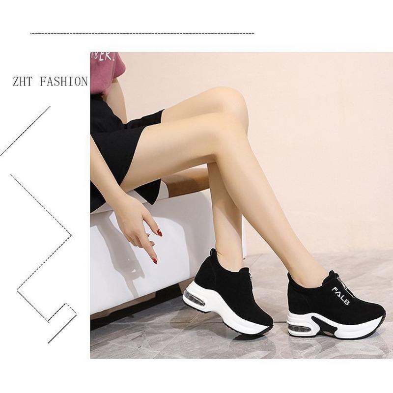 Women's Casual Shoes Autumn New Korean Version Height-increasing Thick-soled Zipper Suede Women's Shoes Fashion Sneakers