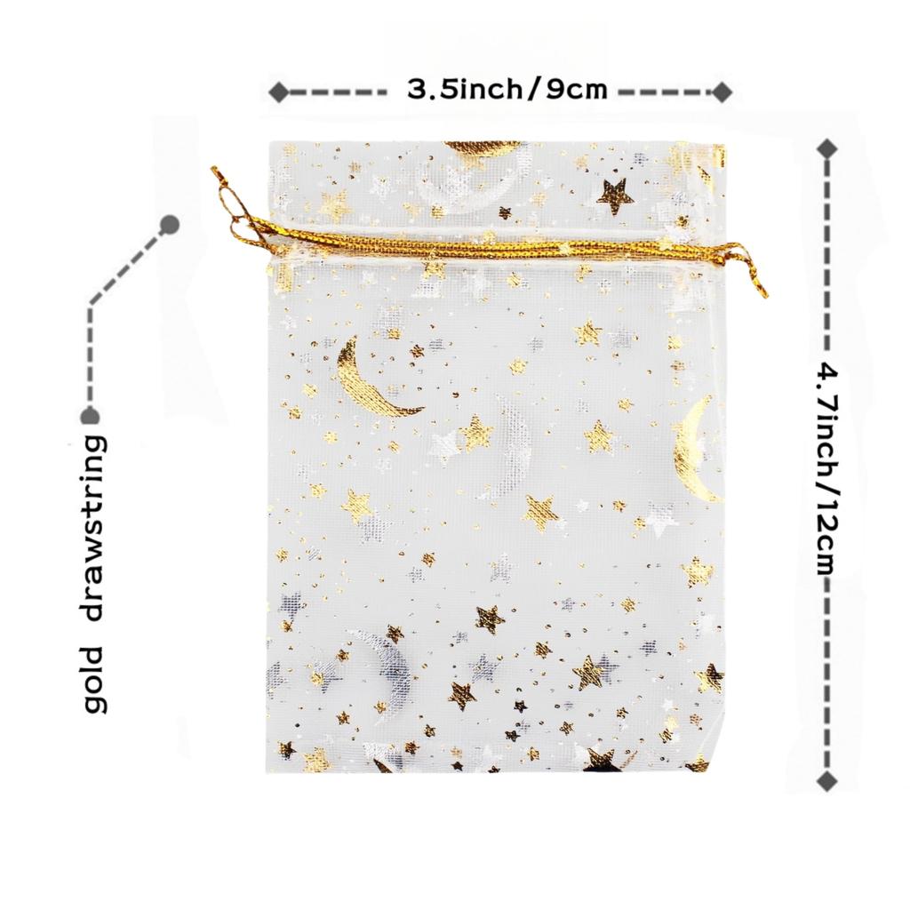 10-60Pcs Moon Stars Drawstring Organza Bags Jewelry Gift Bags Pouches Gold Star Organza Favor Pouches for Valentine's Day Weddin