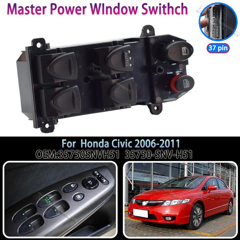 35750SNVH51 35750-SNV-H51 Car Window Lifter Switch Glass Control Regulator Front Left for HONDA Civic 2006 2007 2008 2009 2010