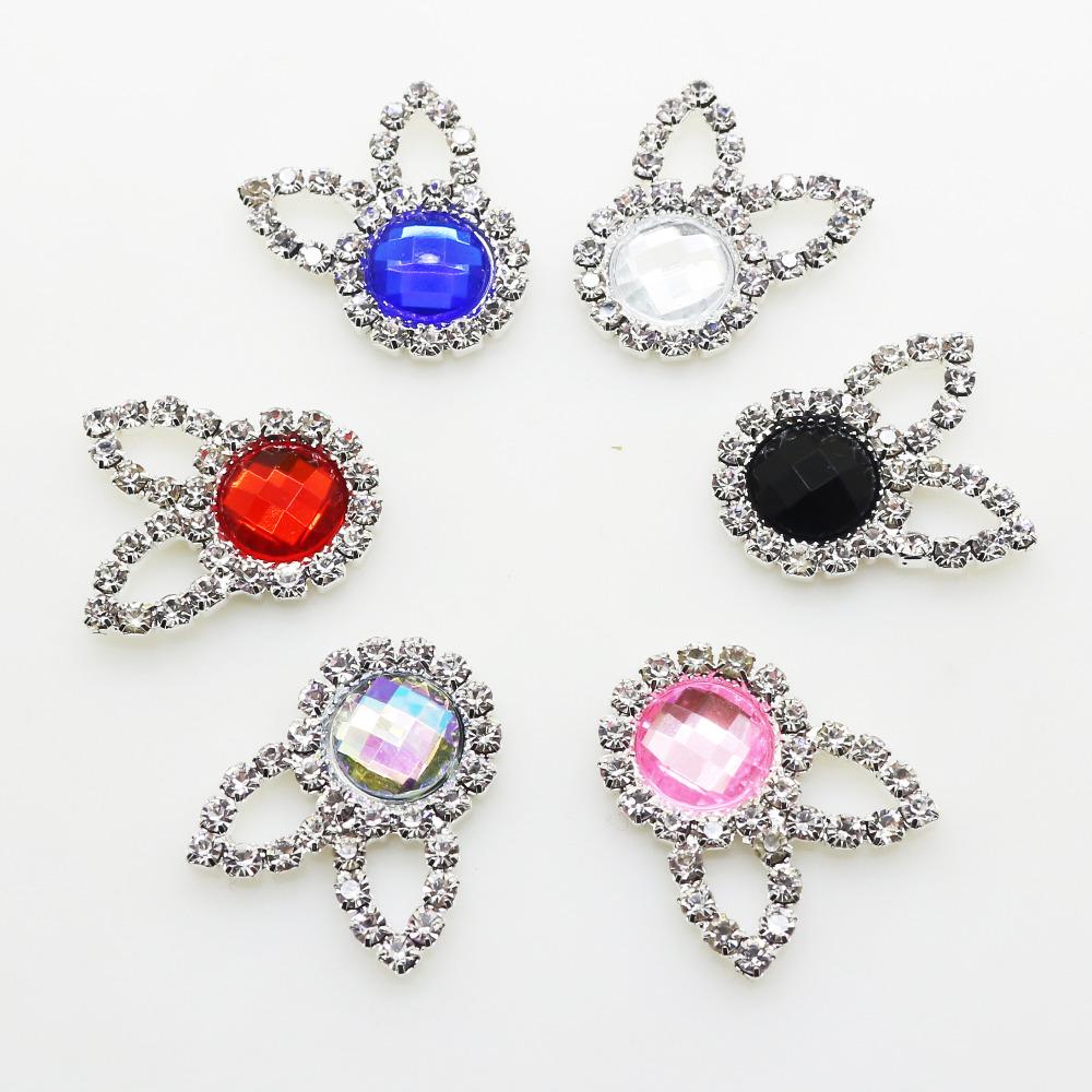 LKERAN 10Pcs Rabbit Acrylic Rhinestone Buttons Embellihment Ribbon for wedding supply Gift Weap Hairbow Center Decorative Button