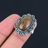 925 Sterling Silver Oval Natural Plume Agate Birthday Unique Statement Ring US 6