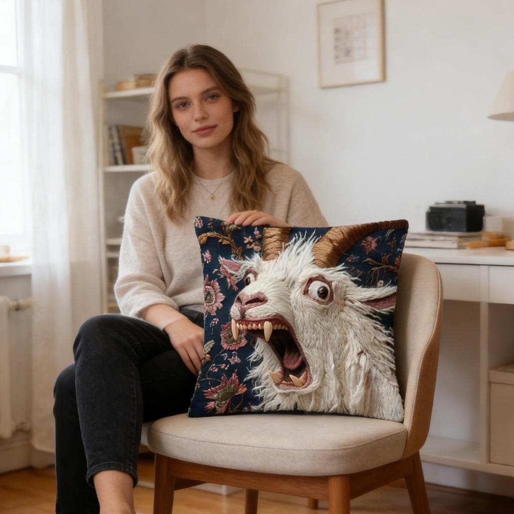 Schreiendes Ziegen Kissenbezug 45x45 cm Lustige Tier Plüsch Überwurf Kissenbezug für Couch Sofa Schlafzimmer Deko