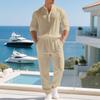 Men's Linen Henley Shirt and Pants Set Relaxed Fit Long Sleeve Holiday Lounge Two Piece Outfit