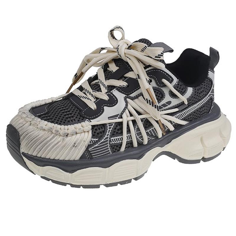 NEW Mid Heel Pumps Women's Mesh Shoes Comfy High Brand Summer Lace Up Chunky Sneaker Casual Shoes