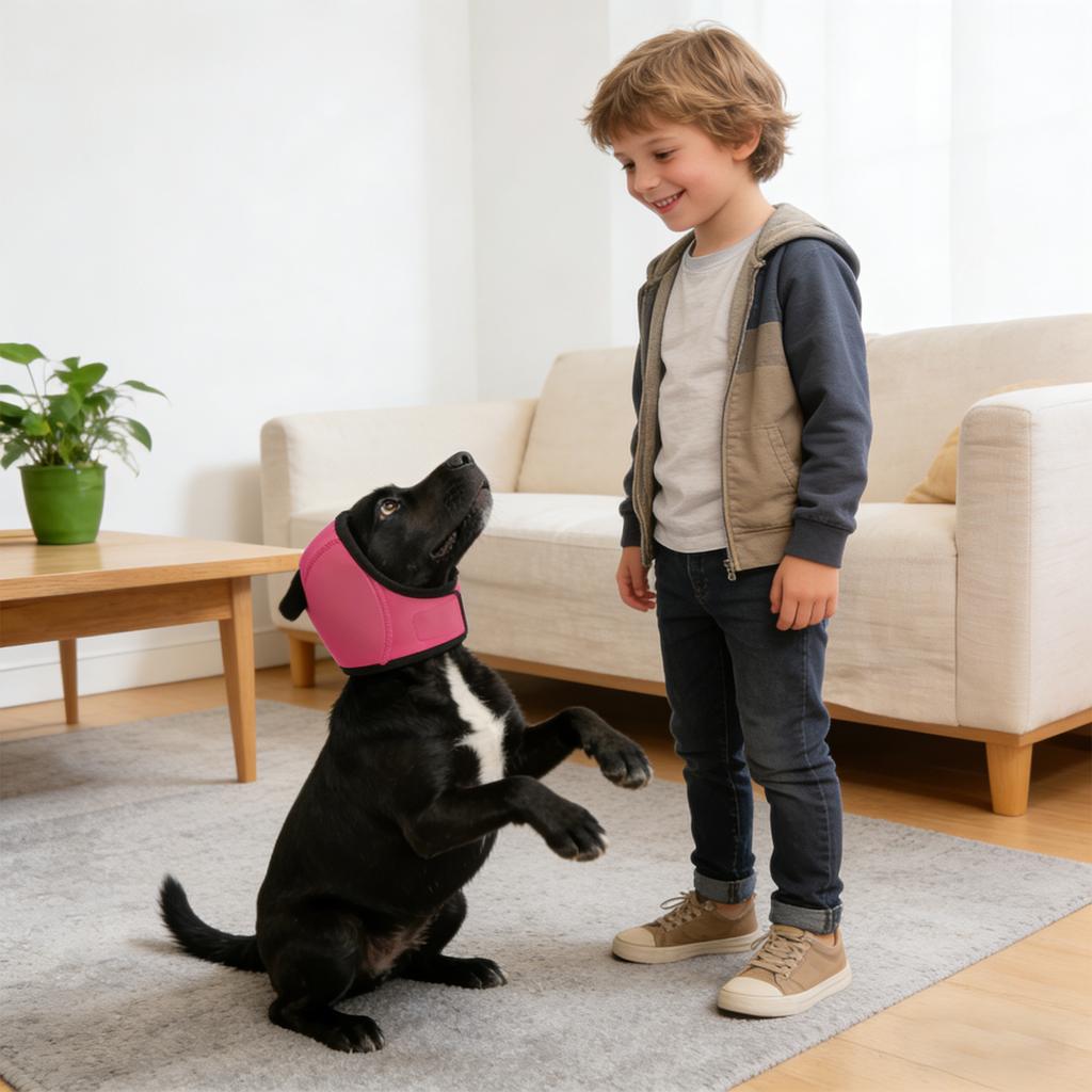 Gruba, wygodna czapka dla psów - odstraszające, regulowane, redukujące hałas i dźwiękoszczelne nauszniki.