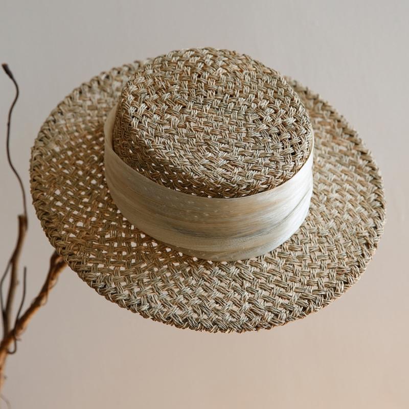 Adjustable Paper Straw Sun Hat For Women Ribbon Accents Breathable Lightweight Design Summer Travel Gardening