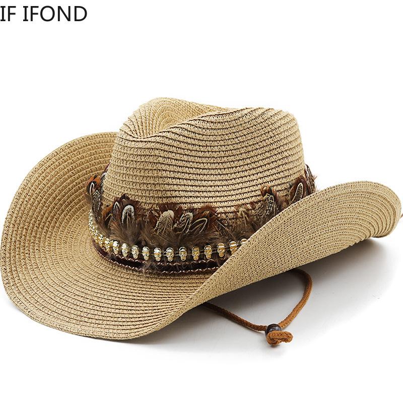 Cappello Western da Cowboy in Paglia Fatto a Mano per Donne Uomini Estivo con Ala Arricciata Cappelli da Sole da Spiaggia Panama Cappellino da Cowgirl Jazz