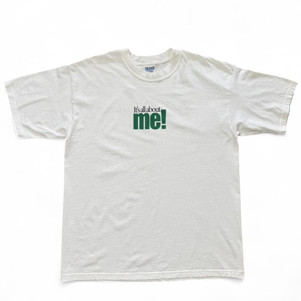 Vintage It s All About Me Newspaper Slogan T-shirt XL 23x30 Centre Graphic L