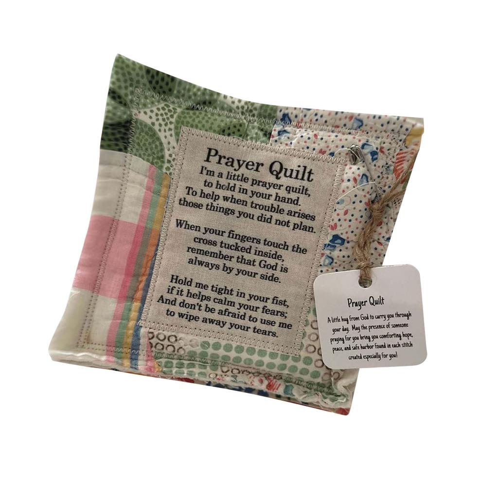 Mini Prayer Quilt with Cross Handcrafted Sew Pocket Poem Quilt for Sympathy Commemorative Present 10x10cm Type 1
