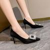 Low Top Single Shoes Summer New Pointy Head Shallow Mouth Sequin Square Buckle Set Foot Non-slip High Heels