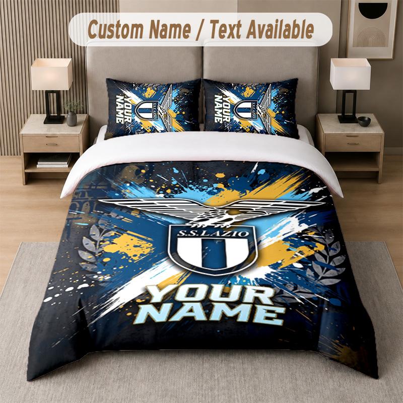 Juego de Ropa de Cama con Diseño del Lazio FC Texto Personalizado 1 Funda Nórdica y 2 Fundas de Almohada