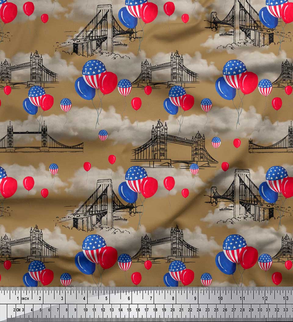 

Повітряна куля з японської креп-атласної тканини Soimoi Green & тканина з архітектурним принтом на Лондонському мосту 1 метр 42 дюйма 42 Inch Wide - Poly Crepe коричневий