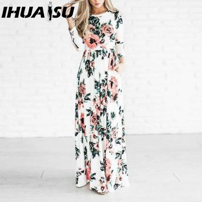 Sommerliches Blumenkleid mit Rundhalsausschnitt und langen Ärmeln