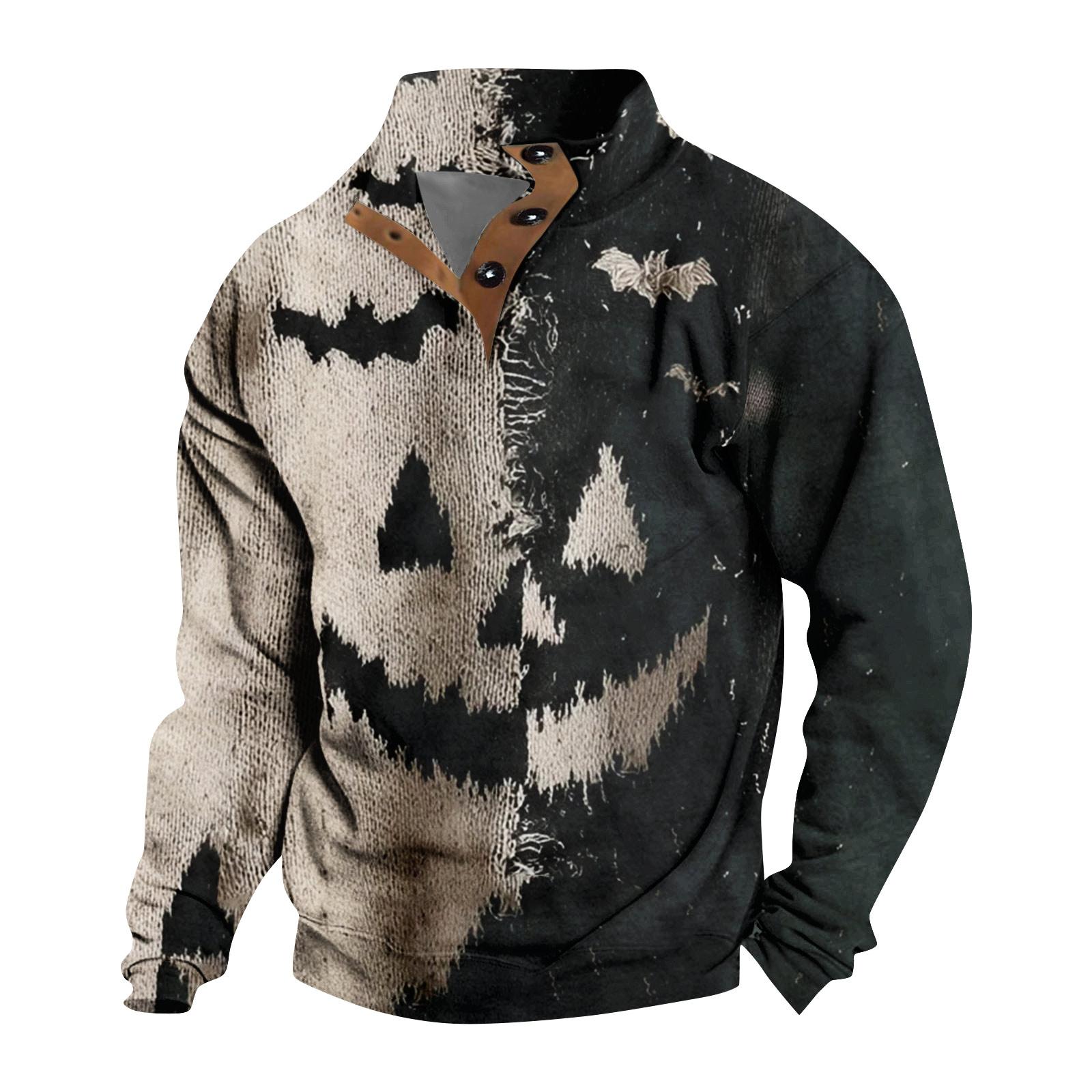 

Мужская повседневная модная рождественская принтованная толстовка без капюшона, широкая мужская свободная толстовка с капюшоном и воротником-стойкой S