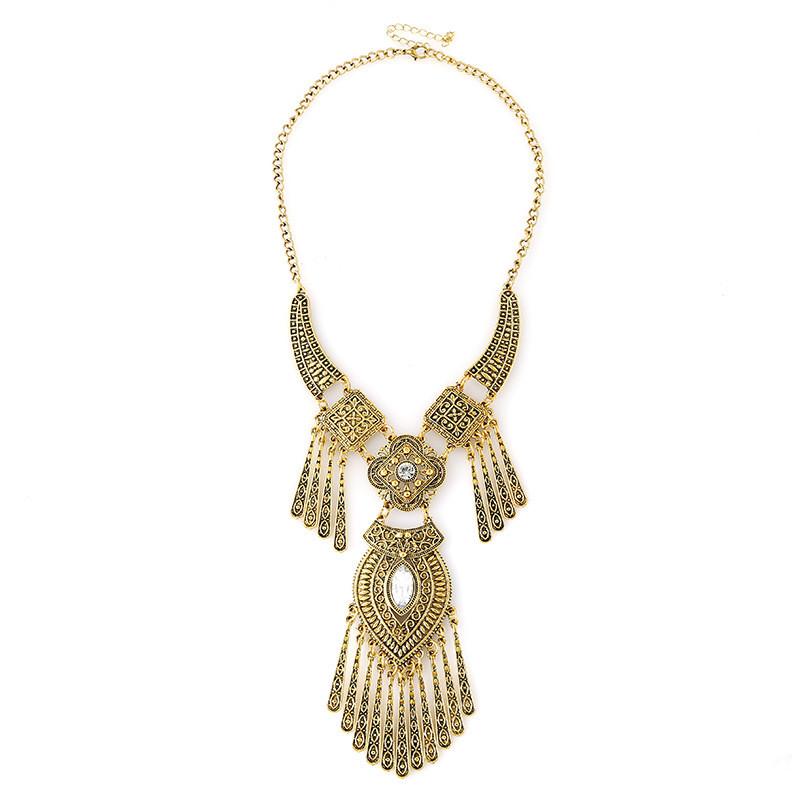 Ethnic Style Simulation Gemstone Decoration Women Necklace With Design Tassel