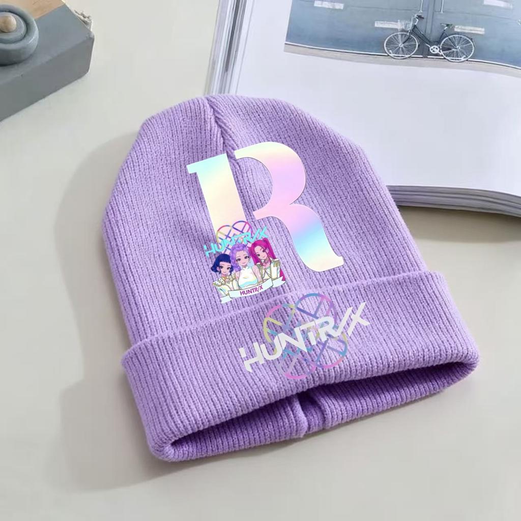 Kpop Dämonenjäger Kinder Strickmütze - A-Z Buchstabe/Anime Cartoon Beanie, Winterwarme Skullies für Kleinkind/Mädchen Geburtstagsgeschenk