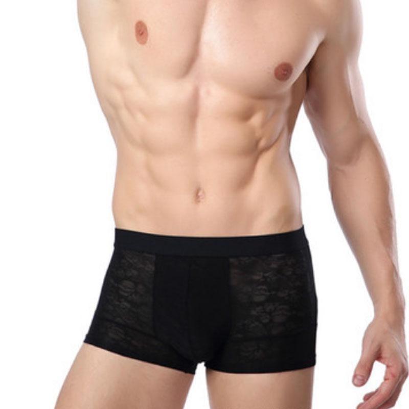 Men's Breathable Transparent Boxer Briefs Sexy Underwear Panties Briefs